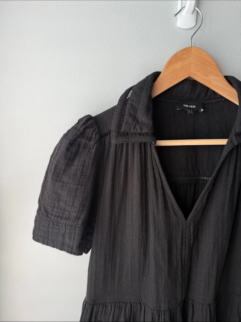 ME+EM Black Cheesecloth Relaxed Midi Day Dress - Picture 3 of 8
